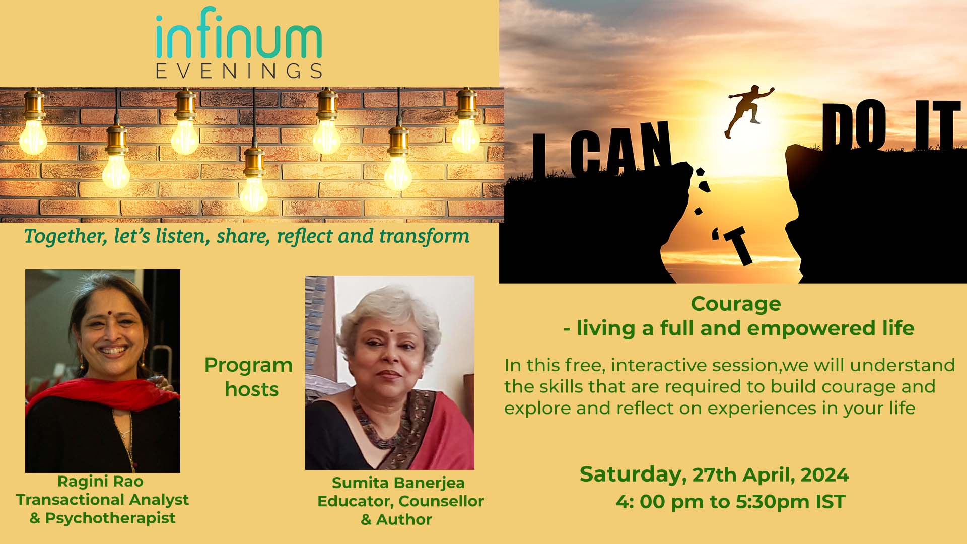 Infinum Evenings : Courage- living a full and empowered life – 27th April, 2024